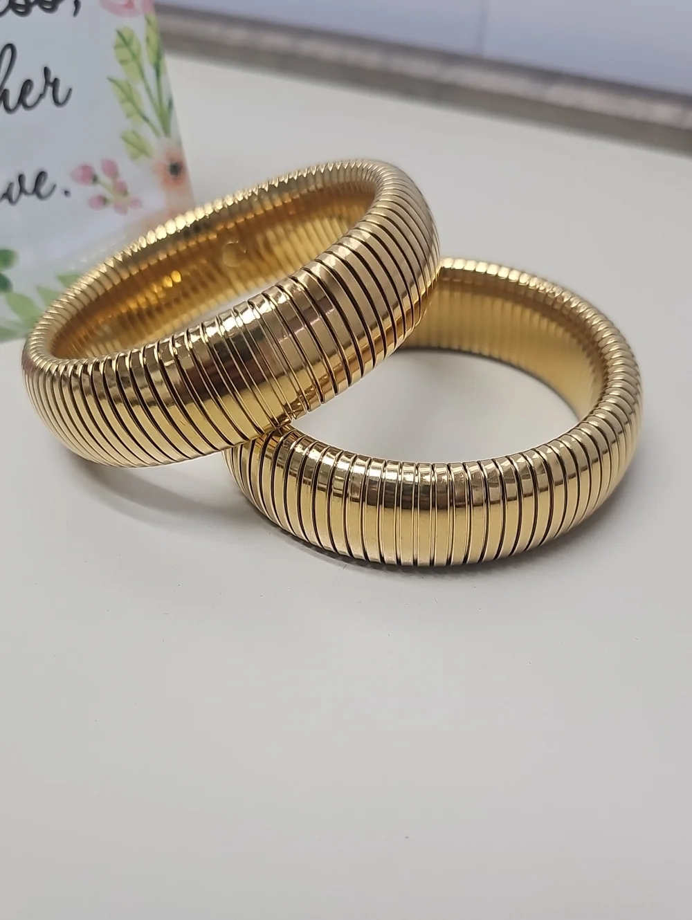 Chunky Wide Gold Plated Womens Bracelet Bangles. Size In Photo
